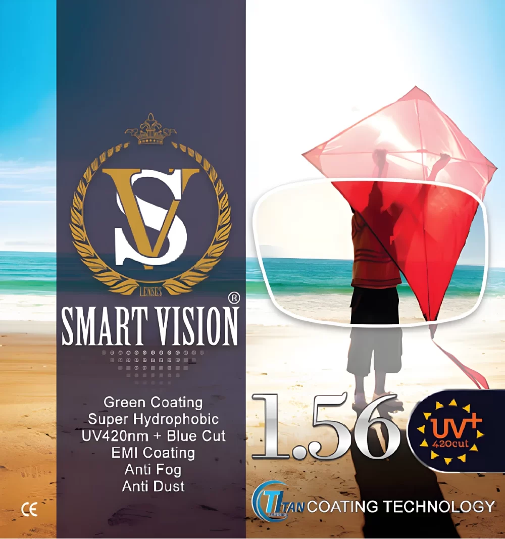 1.56 blue cut UV420 aspheric lens with green coating and advanced anti glare protection.