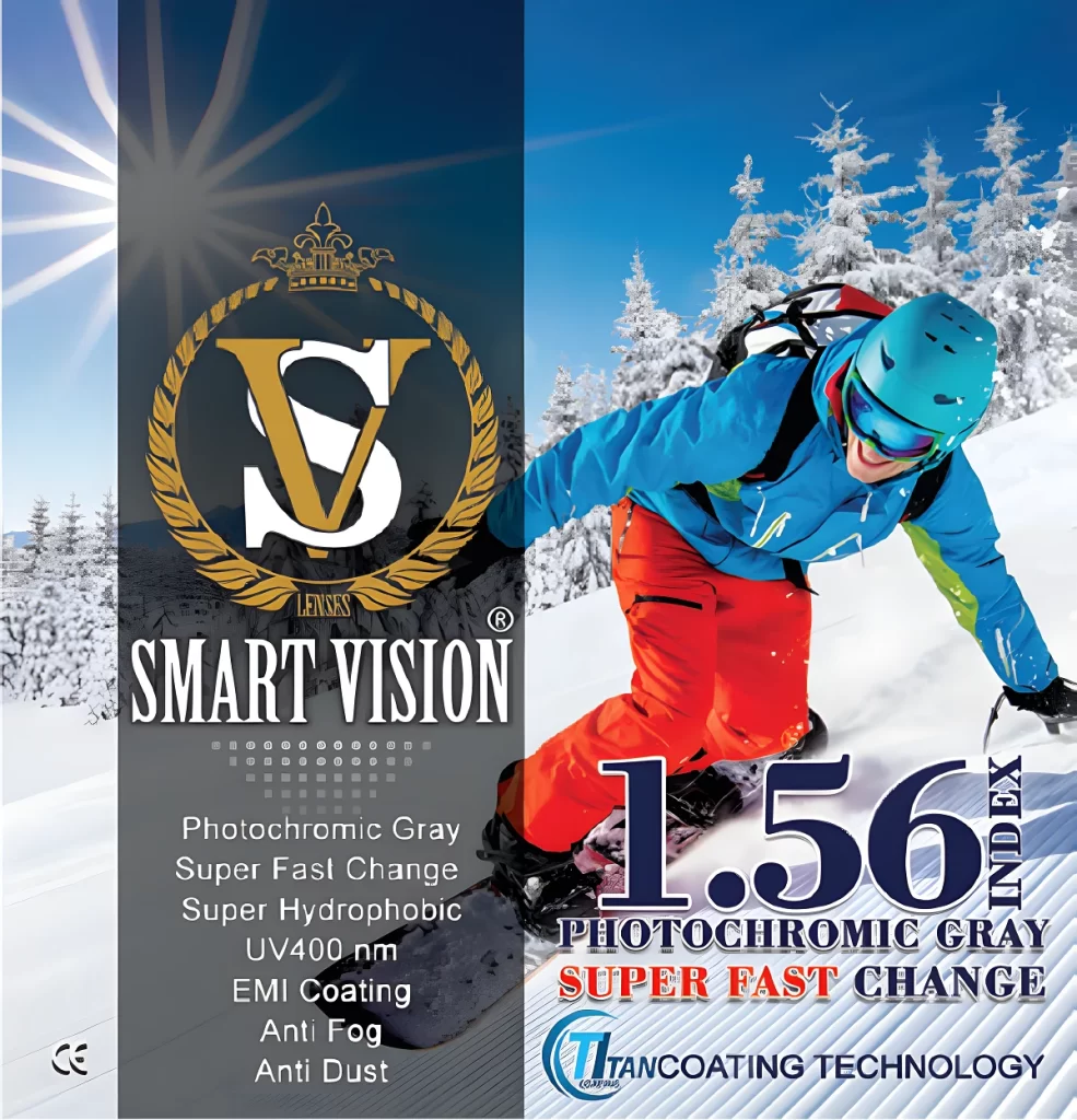 1.56 photochromic gray lens with super fast transition, UV400 protection and advanced coating system.