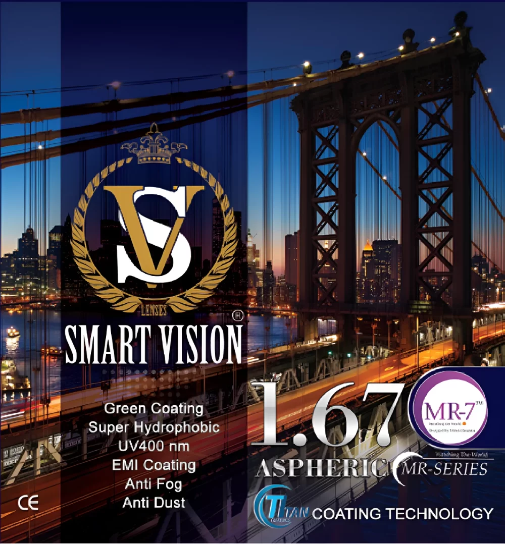 1.67 green coating Smart Vision lens with UV400 protection and advanced optical performance system.